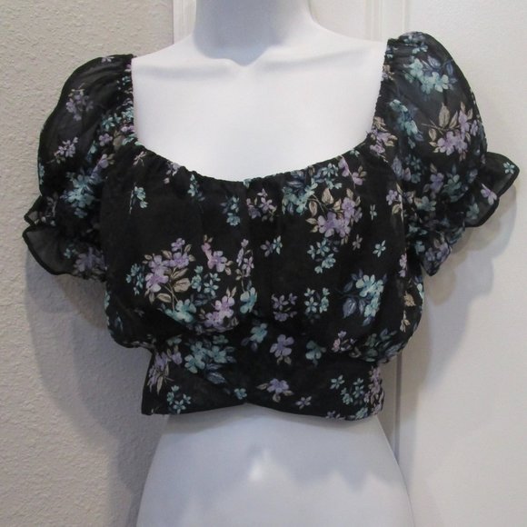 2Bella FLORAL CROPPED SHEER TOP LG NWOT - Picture 5 of 7
